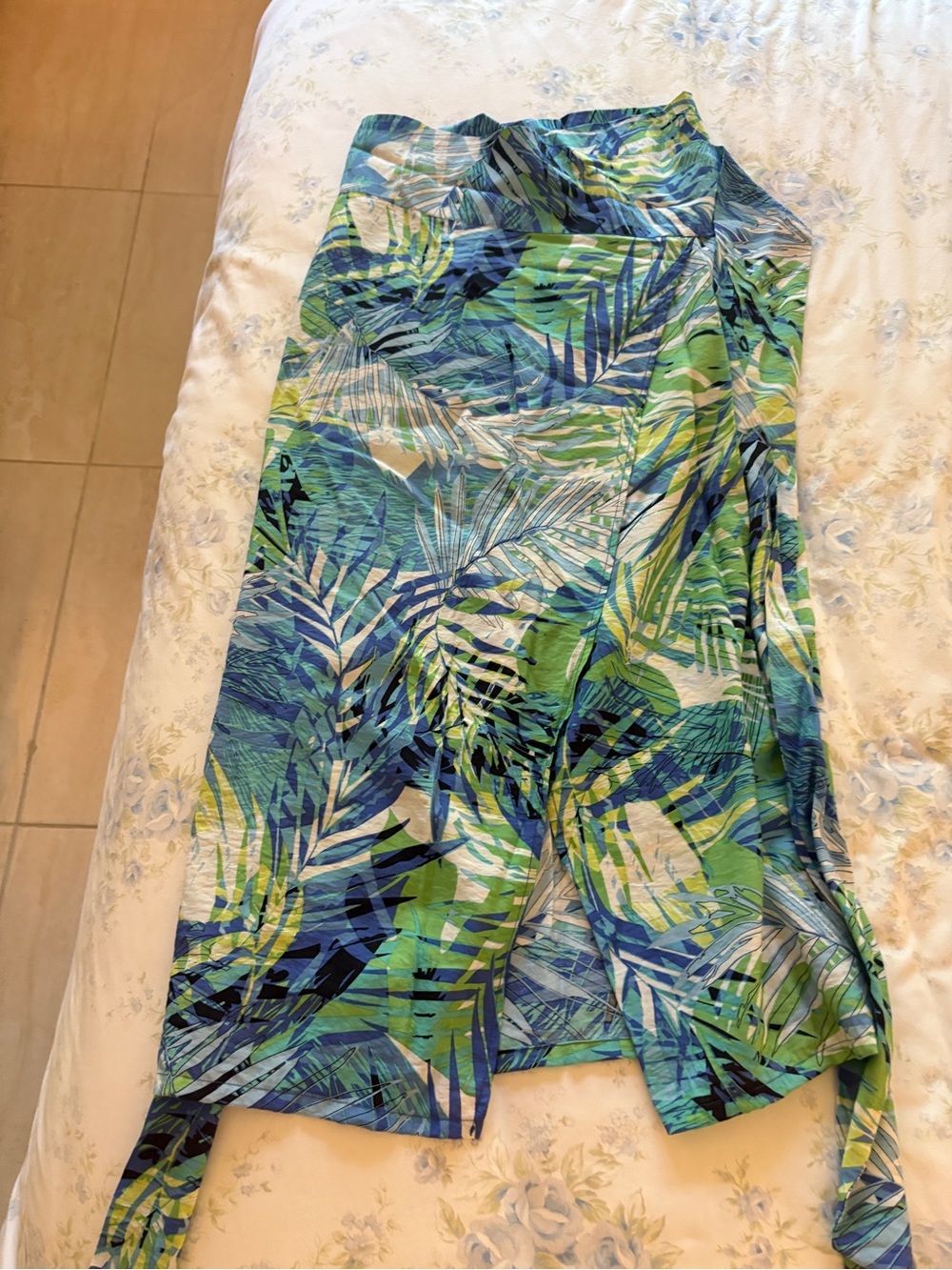 Tropical Print Midi Skirt in Blue & Green